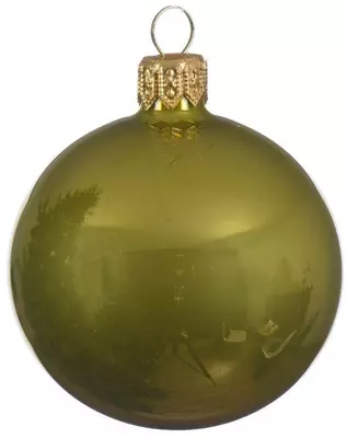 Decoris glazen kerstbal 6cm olijfgroen 6 stuks