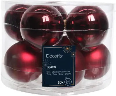 Decoris glazen kerstbal 6cm ossenbloed 10 stuks
