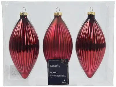 Decoris glazen kerstbal 6cm ossenbloed 3 stuks - afbeelding 1