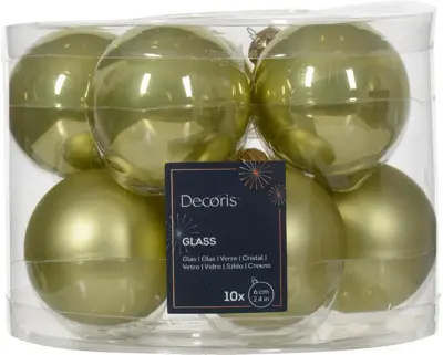 Decoris glazen kerstbal 6cm pistache 10 stuks