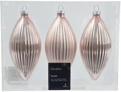 Decoris glazen kerstbal 6cm poederroze 3 stuks - afbeelding 1