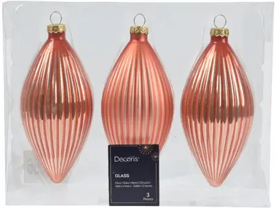 Decoris glazen kerstbal 6cm pompoen 3 stuks - afbeelding 1