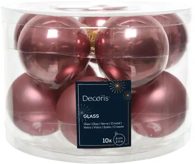 Decoris glazen kerstbal 6cm velours roze 10 stuks