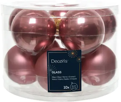 Decoris glazen kerstbal 6cm velours roze 10 stuks