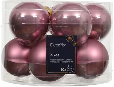 Decoris glazen kerstbal 6cm vintage roze 10 stuks - afbeelding 1