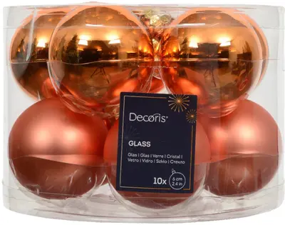 Decoris glazen kerstbal 6cm warm oranje 10 stuks - afbeelding 1