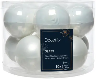 Decoris glazen kerstbal 6cm winterwit 10 stuks