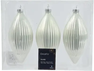 Decoris glazen kerstbal 6cm winterwit 3 stuks - afbeelding 1