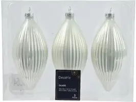 Decoris glazen kerstbal 6cm winterwit 3 stuks - afbeelding 1