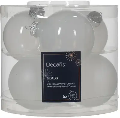 Decoris glazen kerstbal 6cm winterwit 6 stuks