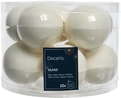 Decoris glazen kerstbal 6cm wolwit 10 stuks - afbeelding 1