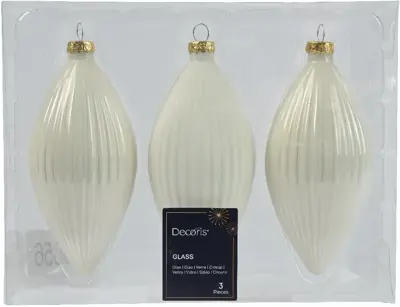 Decoris glazen kerstbal 6cm wolwit 3 stuks - afbeelding 1