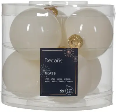 Decoris glazen kerstbal 6cm wolwit 6 stuks