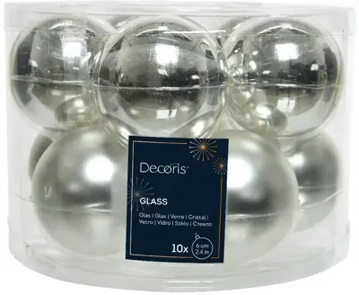 Decoris glazen kerstbal 6cm zilver 10 stuks - afbeelding 1