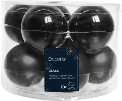 Decoris glazen kerstbal 6cm zwart 10 stuks - afbeelding 1