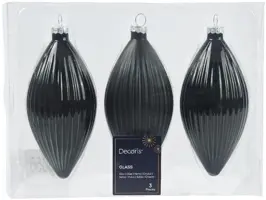 Decoris glazen kerstbal 6cm zwart 3 stuks - afbeelding 1