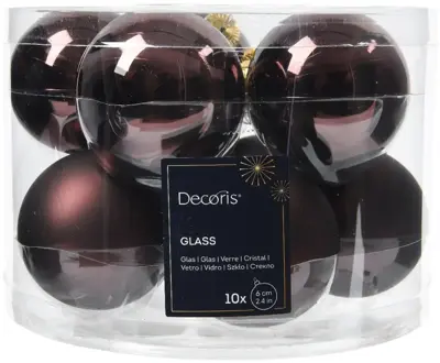 Decoris glazen kerstbal 6cm zwarte truffel 10 stuks - afbeelding 1