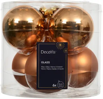 Decoris glazen kerstbal 8cm brandy 6 stuks - afbeelding 1