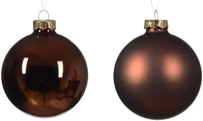 Decoris glazen kerstbal 8cm espresso 6 stuks - afbeelding 2