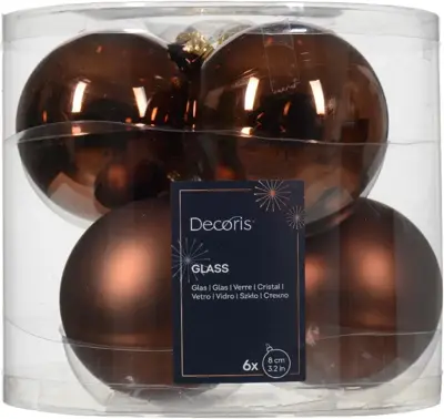 Decoris glazen kerstbal 8cm espresso 6 stuks - afbeelding 1