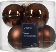 Decoris glazen kerstbal 8cm espresso 6 stuks - afbeelding 1