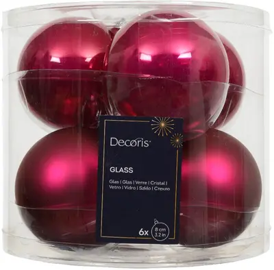 Decoris glazen kerstbal 8cm festive roze 6 stuks - afbeelding 1