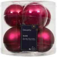 Decoris glazen kerstbal 8cm festive roze 6 stuks - afbeelding 1