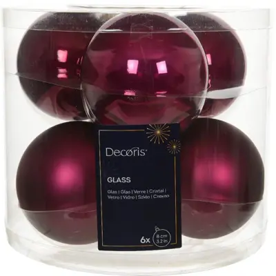 Decoris glazen kerstbal 8cm granaatappel 6 stuks - afbeelding 1