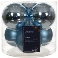 Decoris glazen kerstbal 8cm ijsblauw 6 stuks - afbeelding 1