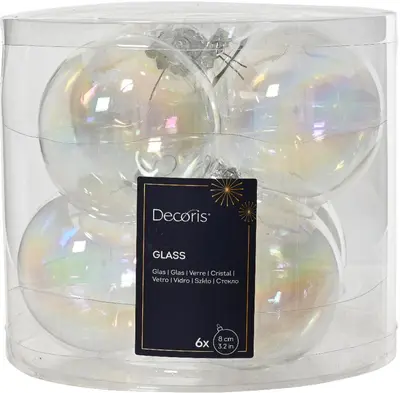 Decoris glazen kerstbal 8cm iris 6 stuks - afbeelding 1