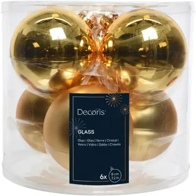 Decoris glazen kerstbal 8cm licht goud 6 stuks - afbeelding 1