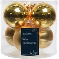 Decoris glazen kerstbal 8cm licht goud 6 stuks - afbeelding 1