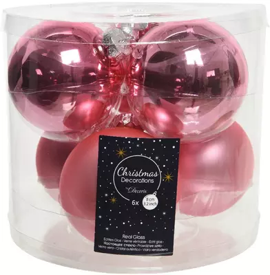 Decoris glazen kerstbal 8cm lippenstift roze 6 stuks