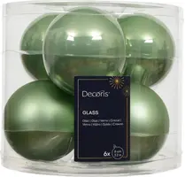 Decoris glazen kerstbal 8cm matcha groen 6 stuks - afbeelding 1