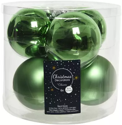 Decoris glazen kerstbal 8cm mistletoe groen 6 stuks