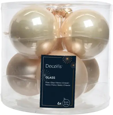 Decoris glazen kerstbal 8cm parel 6 stuks - afbeelding 1