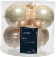 Decoris glazen kerstbal 8cm parel 6 stuks - afbeelding 1