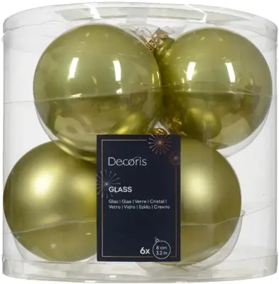 Decoris glazen kerstbal 8cm pistache 6 stuks