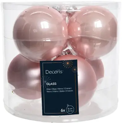 Decoris glazen kerstbal 8cm poederroze 6 stuks