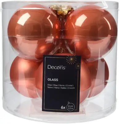 Decoris glazen kerstbal 8cm pompoen 6 stuks