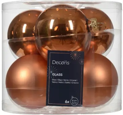 Decoris glazen kerstbal 8cm rood koper 6 stuks