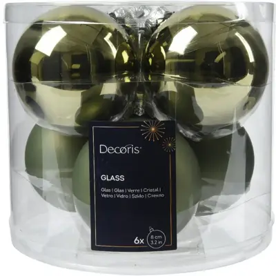 Decoris glazen kerstbal 8cm rosemarijn 6 stuks - afbeelding 1