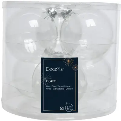 Decoris glazen kerstbal 8cm transparant 6 stuks