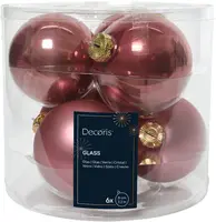Decoris glazen kerstbal 8cm velours roze 6 stuks