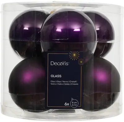 Decoris glazen kerstbal 8cm vijg 6 stuks - afbeelding 1