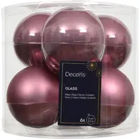 Decoris glazen kerstbal 8cm vintage roze 6 stuks - afbeelding 1