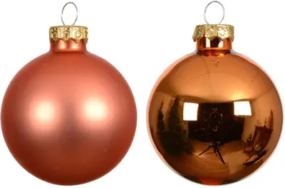 Decoris glazen kerstbal 8cm warm oranje 6 stuks - afbeelding 2