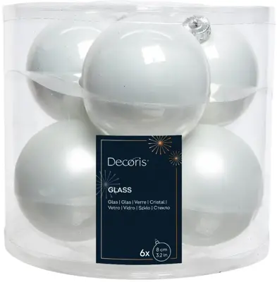Decoris glazen kerstbal 8cm winterwit 6 stuks