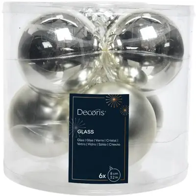 Decoris glazen kerstbal 8cm zilver 6 stuks