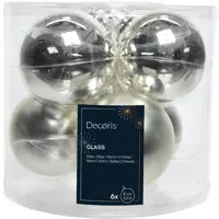 Decoris glazen kerstbal 8cm zilver 6 stuks - afbeelding 1